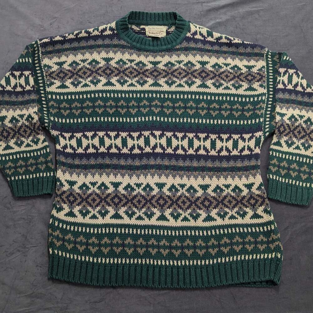 Vintage Abercrombie & Fitch The Big Sweater Fair Isle Pattern Crewneck Pullover